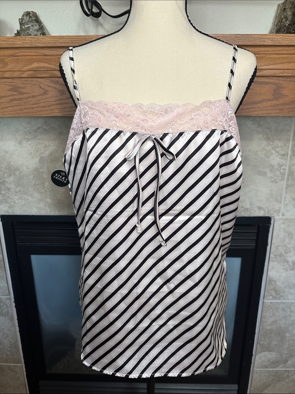 French Connection Small Silky Striped Lace Cami Tank Top NWT